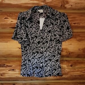 Sheer Floral Black and White Women's Blouse